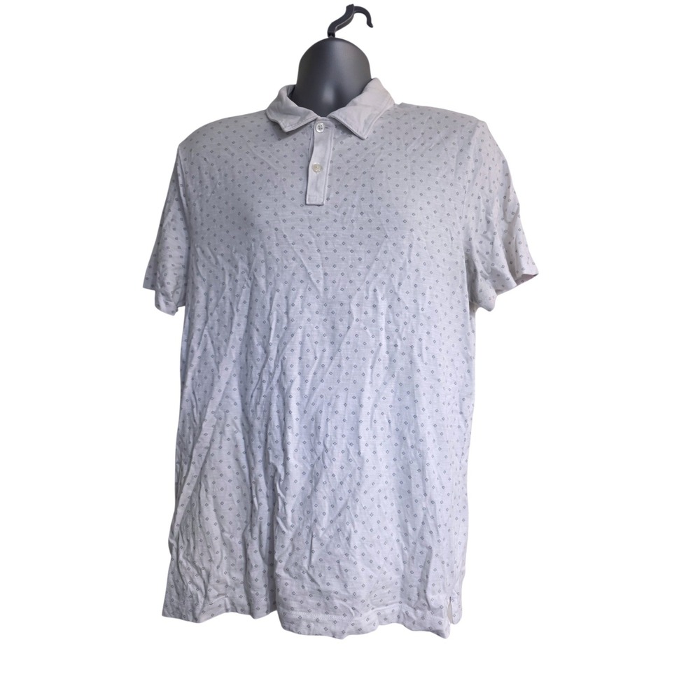 Banana Republic Luxury Touch Polo Shirt Mens Large White Grey Diamond Print A7